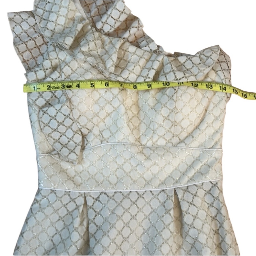 Antonio Melani Champagne Patterned One Shoulder Ruffle Dress size 0 - Picture 6 of 8